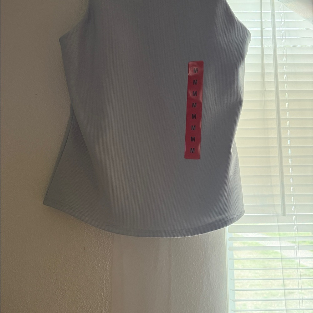 Gray Sleeveless Fitted Tank Top with Red Accent
